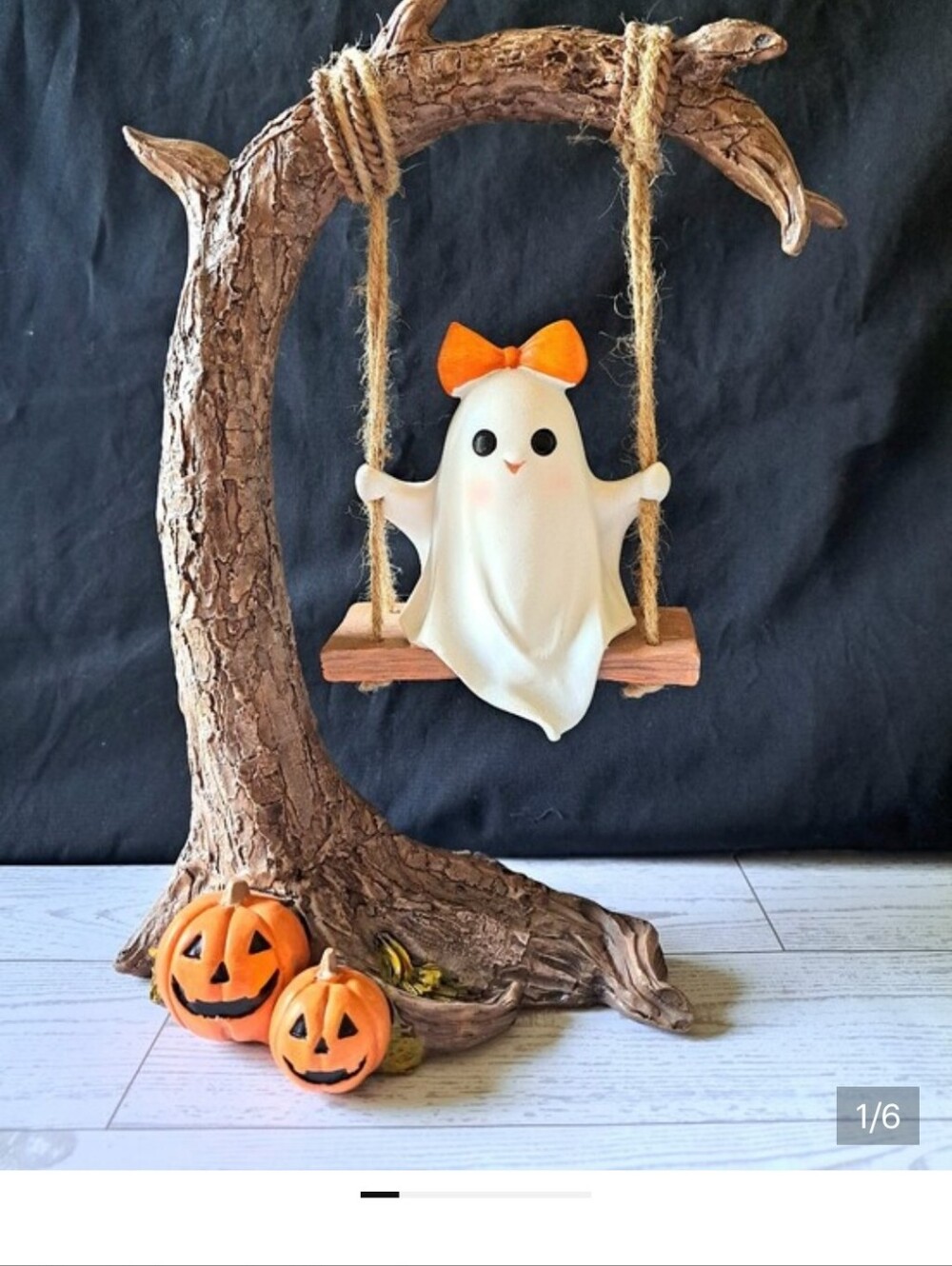 Girl Ghost Figurine On Tree Swing Halloween Decor Collectible New 10" High